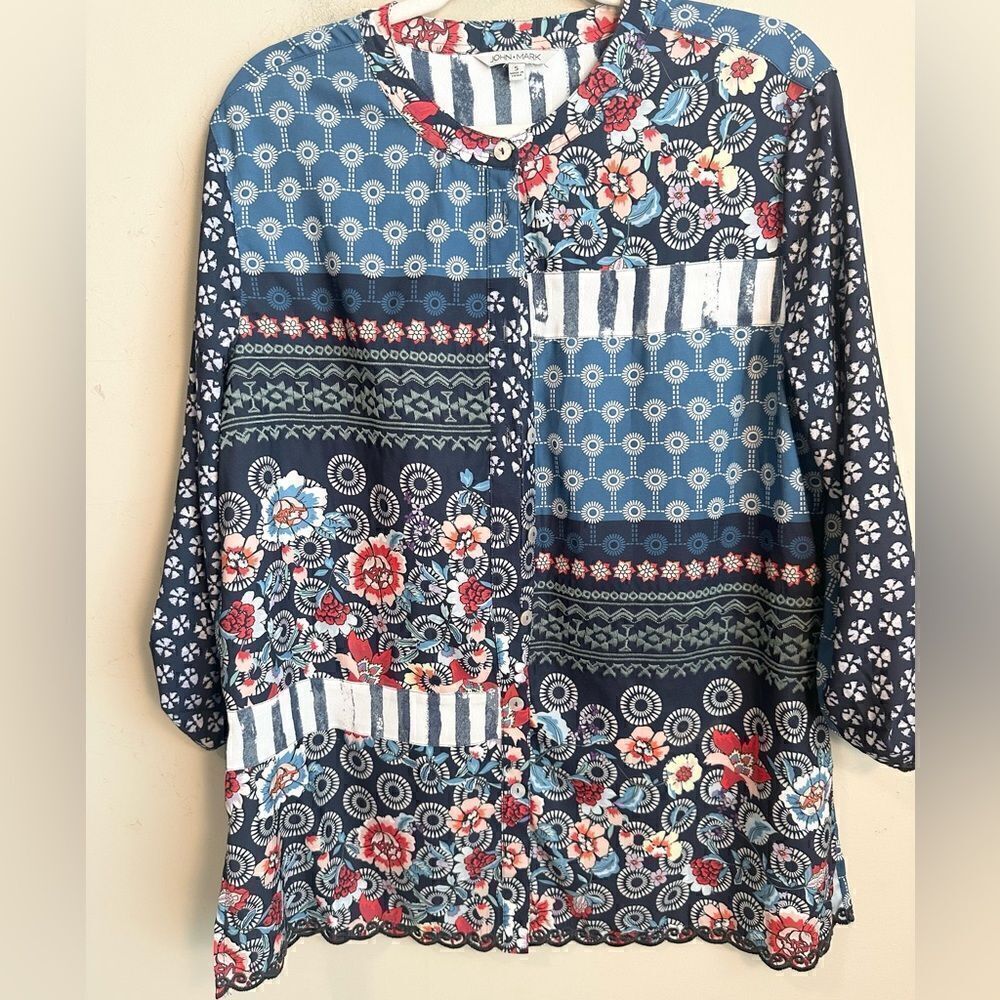 John Mark Mixed Pattern Oversized Tunic Blouse S